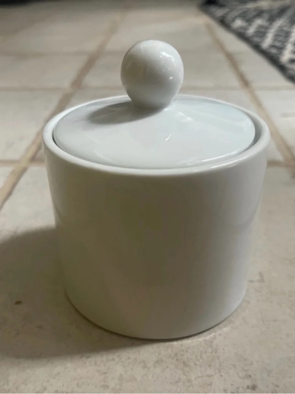 Minimalist White Ceramic Sugar Bowl or Salt Cellar with Knob Lid